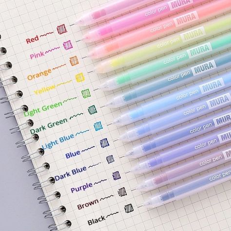 LIMITED TIME FREE SHIPPING ENDING JAN 16, 2024! Set of 12 pcs, super fine tip (0.35mm to 0.5 mm), ultra smooth gel ballpoint pens. Durable, break-free, bleed-free technology resulting in precise writing for journaling or note taking and drawings that you will fall in love with. USAGE: Ideal pen for regular writing, sketching, calligraphy, sketchbooking, colouring, journaling, nail art, painting, drawing, tattoos, and much more! QUALITY: Toxic-free, acid-free, lead free and eco-friendly. High end ink with a superior quality and durable extra fine tip. Safe for use by anyone! Conforms to ASTM-D4236. Perfect gender neutral staple craft and stationary item for children and adults of all ages! Makes perfect present / gift! Featuring vibrant colours with refillable cartridges: Black Blue Red Pin Korean School Supplies, Gel Pens Coloring, Journal Cute, Cute Stationary School Supplies, Cute School Stationary, Stationary Items, Kawaii Pens, Stationary Supplies, Gel Pens Set