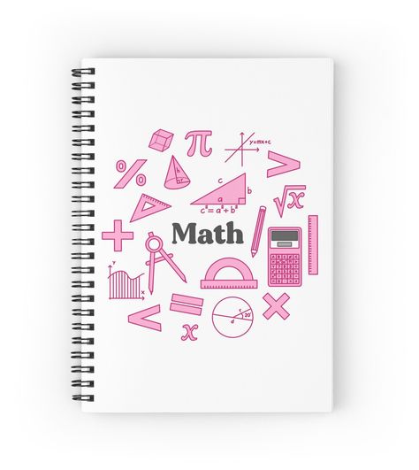 Spiral notebooks with high-quality edge-to-edge print on front. 120 pages in your choice of ruled or graph lines. Math themed design Algebra Notebook Cover Ideas, Math Front Page Design, Math Notebook Cover Aesthetic, Notebook Front Page Design, Notebook Covers Design, Math Book Cover, Maths Notebook Cover Ideas, Math Notebook Design, Math Hat