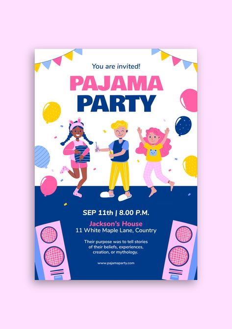 Hand-drawn Colorful Jackson's Pajama Party Invitation Party Invitation Template, Brand Kit, Pajama Party, Party Invite Template, You Are Invited, Business Branding, Free Graphic Design, Party Invitation, Say Hello