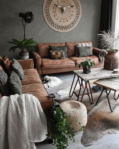 Beige and cream living room with a brown sofa and grey walls - Déco Salon Cosy Room Shades, Brown And Cream Living Room, Brown Decoration, Grey And Brown Living Room, Brown Living Room Decor, Cream Living Rooms, Latest Sofa Designs, Beige Living Rooms, Studio Interior Design