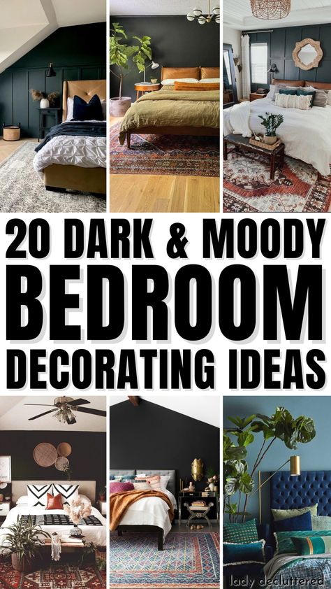20 Dark & Moody Bedroom Decorating Ideas Dark Moody Bedroom, Moody Bedroom Ideas, Dark And Moody Bedroom, Dark Cozy Bedroom, Moody Bedroom, Bed Interior, Design Jersey, Dark Bedroom, Canker Sore