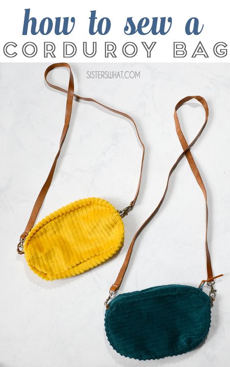 learn how to sew a corduroy bag. A quick sewing bag sewing tutorial #sewingtutorial #sewing #diybag Molde, Couture, Corduroy Bag Pattern, Corduroy Sewing Projects, Sewing Small Bags, Diy Small Bag, Diy Purse Strap, Bag Strap Diy, Sewing Makeup Bag