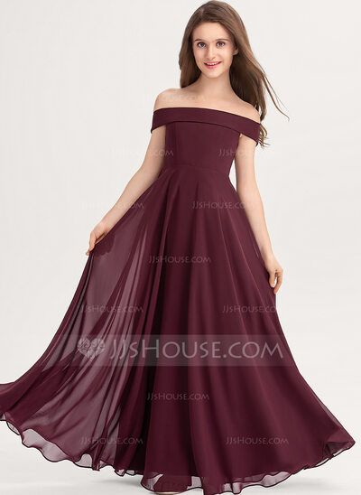 [US$ 57.00] A-Line Off-the-Shoulder Floor-Length Chiffon Junior Bridesmaid Dress (009217830) Junior Bridesmaid Dresses, Black Junior Bridesmaid Dress, Graduation Outfits, Dress Patterns Diy, Girls Bridesmaid Dresses, Junior Bridesmaid Dress, House Crafts, Graduation Outfit, Junior Bridesmaid