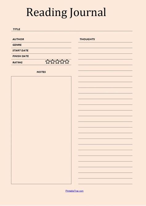 Printable Blank Reading Log Template PDF | Reading Tracker Ipad Pdf Template, Reading Notes Ideas, Pdf Journal Template, Book Log Template 2023, Reading Log Ideas Aesthetic, Personal Journal Templates, Reading Reflection Journal, Blank Journal Templates, Book Review Printable Free