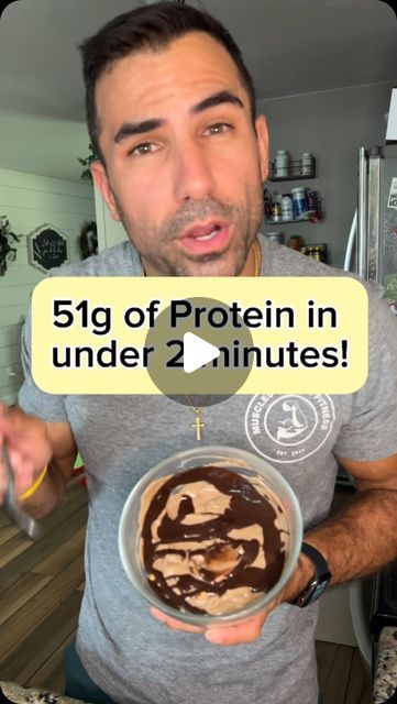 Brady Malone on Instagram: "Looking for something sweet after dinner AND you’re behind on your protein intake for the day?!  Try this quick easy recipe to knock out both!  Ingredients: - 170g @oikos Fat Free Greek yogurt - 1 scoop of @dymatize iso 100 Cocoa Pebbles  - 32g @pbfit  - 34g @nestletollhouse morsels and more - 15g @hersheys sugar free chocolate syrup  Directions: - Add yogurt, protein powder, pb powder, in a bowl and mix until combined  - Add morsels and more to the mixture and stir - Add chocolate syrup - Enjoy!   Macros: 360cal 51g P  #macrofriendly #dessert #dadfitness" Yogurt Protein Powder Recipes, Easy High Protein Sweet Snacks, Quick Protein Desserts, Protein Greek Yogurt Recipes, Oikos Yogurt Recipes, Greek Yogurt Protein Dessert, Protein Yogurt Recipes, More Protein In Diet, Keto Greek Yogurt Recipes Dessert