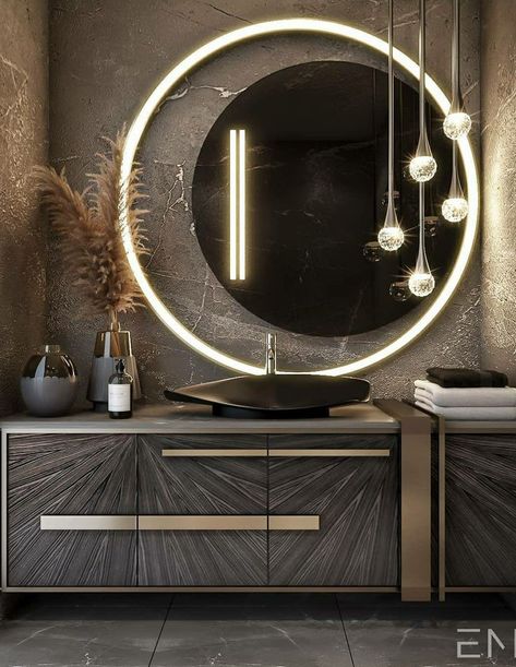 Unique Bathroom Ideas Creative, Small Bathroom Mirrors, Luxury Bathroom Interior, Modern Bathroom Mirrors, Modern Luxury Bathroom, Luxury Master Bathrooms, Washbasin Design, تصميم للمنزل العصري, Bathroom Mirror Lights