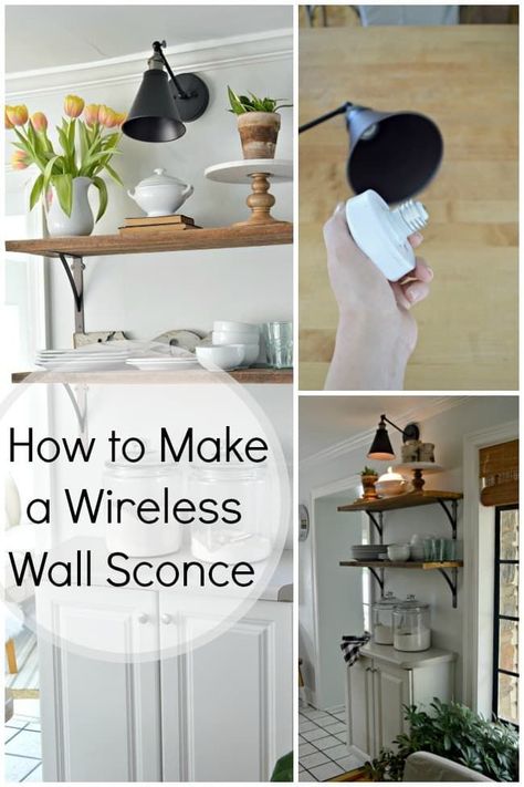 How to Make a DIY Wireless Wall Sconce - When you can't, or don't want to add electricity to hang a light you can use this easy lighting hack. #diy #lighting #lightingideas #lightfixture Lighting Hacks, Farmhouse Style Lighting, Diy Lampe, Puck Lights, Up House, Rustic Lighting, Farmhouse Lighting, Farmhouse Diy, Diy Lighting