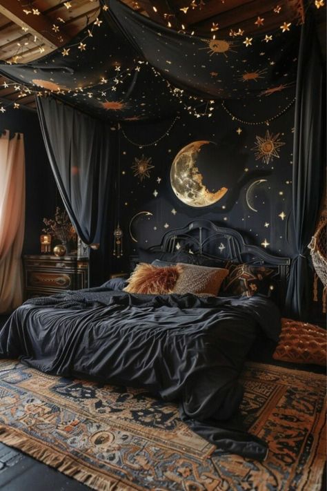 Stars, Bedroom, Bedroom Ideas, Boho Bedroom, Bed Room, Ceiling, Moon, Bed, Wall