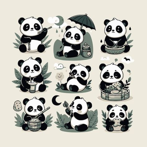 Pandas, Panda Clipart, Panda Cartoon, Panda Illustration, Animal Character, Cartoon Panda, Panda Art, Different Poses, Cat Meme