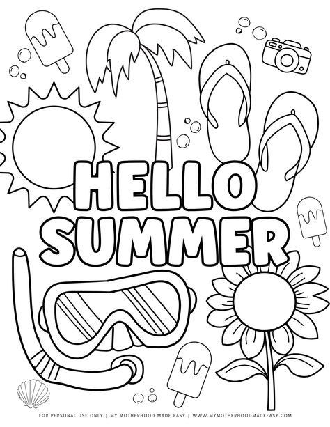 Hello Summer- Summer coloring pages    Looking for super cute summer coloring pages for kids and adults to color in? Well, you’re in luck! Keep reading to grab a copy of our FREE printable summer coloring pages! Pages To Color Printables, Summer Colouring Sheet, Groovy Coloring Pages Free Printable, Summer Drawings Easy For Kids, Bubbles Coloring Pages, Hello Summer Printable Free, Summer Themed Coloring Pages, Summer Time Coloring Pages, Summer Preschool Coloring Pages