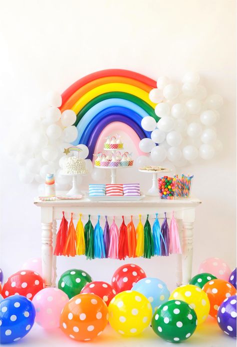 Over the Rainbow Birthday Party for Kids Colorful Birthday Party Decorating Balloons, Over The Rainbow Birthday Party, Rainbow Theme Party, Colorful Birthday Party, Rainbow Parties, Trolls Birthday, Pony Birthday, Rainbow Birthday Party, Colorful Birthday