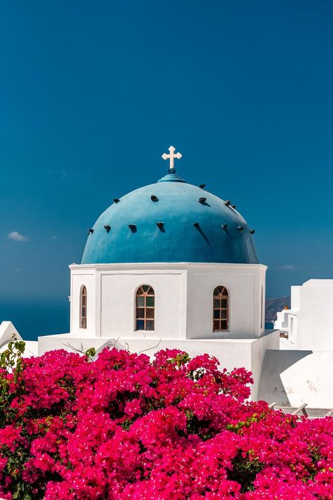 Blue Dome Church Imerovigli Santorini Imerovigli Santorini, Santorini House, Things To Do In Santorini, Trip To Greece, Greek Food Traditional, Santorini Blue, Eastern Orthodox Church, Santorini Travel, Santorini Island