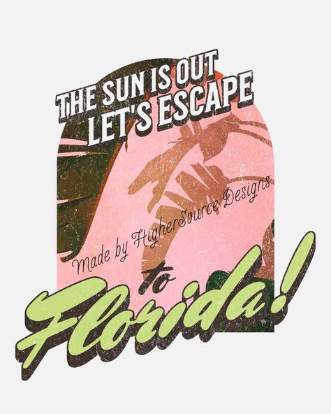 Ah, Florida...truly the Promised Land in the Deep South! Let's runaway. Use this digital graphic to customize anything you want! Please note that store watermark will not appear on downloaded graphics. Yee-haw! Palmas, American Kitsch Graphic Design, Summer Graphic Design, 90s Graphic Design, Retro Vacation, The Deep South, Retro Graphic Design, Florida Design, Graphic Design Student