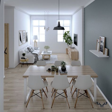 Scandinavian Apartment Interior, Living Room And Dining Room Layout, Small Apartment Living Dining Room Combo, Sofa And Dining Table In One Room, Furnishing Small Living Room, Small Apartment Design Layout, Living Room With Dining Table Layout, Simple Living Room Ideas Apartment, Kitchen And Dining Room Ideas Layout