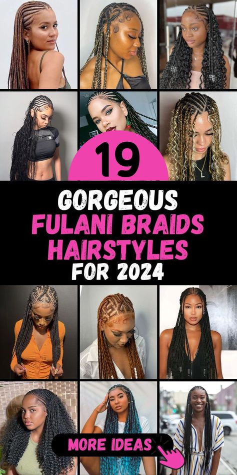 Dive into the latest trends with "19 Fulani Braids Hairstyles Ideas in 2024." Our guide showcases a diverse array of Fulani braids designs, including those adorned with curls and vibrant colors. Whether you prefer short, long, or even boho-inspired styles, this collection invites you to embrace the artistry of Fulani braids. Celebrate your unique style and express yourself with these captivating hairstyles. Trending Hairstyles With Braids, Long Braid Hair Styles, Cornrows With Individual Braids, Braids 2024 Trends, Small Fulani Braids Hairstyles, Small Braided Hairstyles For Black Women, 2024 Summer Braids, Boho Medium Braids, Partially Braided Hairstyles