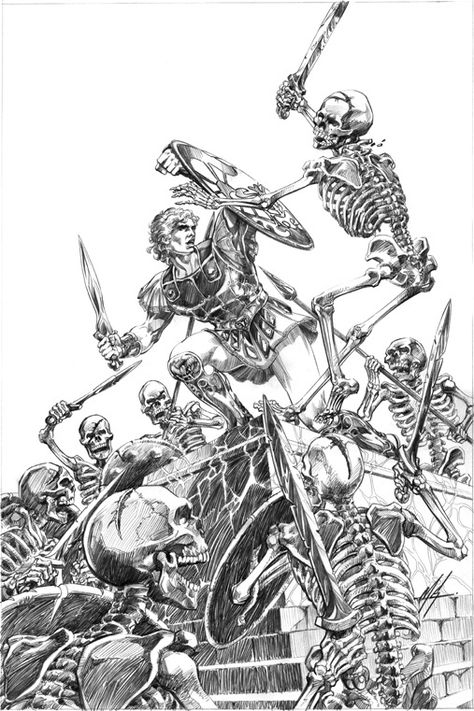 Jason and the Argonauts Jason And The Argonauts Tattoo, Soldiers Drawings, Ancient Greece Clothing, Mike Grell, Hg Wells, Underarm Tattoo, Soldier Drawing, Jason And The Argonauts, Skeleton Warrior