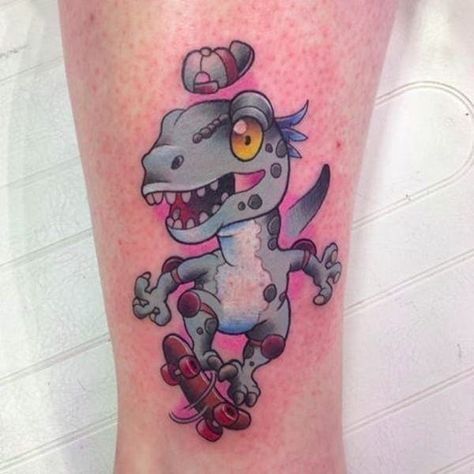 Kick flipping dinosaur #dinosaur #dinosaurtattoo #skateboard #skateboardingtattoo #animalsskateboarding Cute Dinosaur Tattoos, Small Dinosaur Tattoo, Raptor Tattoo, Tattoo On The Leg, Kick Flip, Dinosaur Tattoo, Own Your Life, Dinosaur Dinosaur, Dinosaur Tattoos