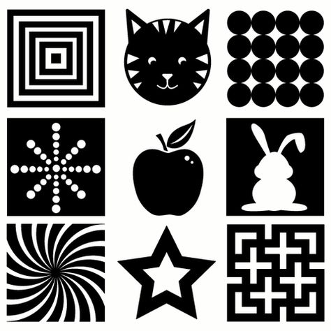 FREEBIE! 5 pages of black & white vision development images for your infant! PLUS 15 other DIY Infant Activities... Toddler Development, Baby Flash Cards, Maluchy Montessori, Infant Classroom, Baby Montessori, High Contrast Images, Newborn Schedule, Baby Education, Baby Wallpaper