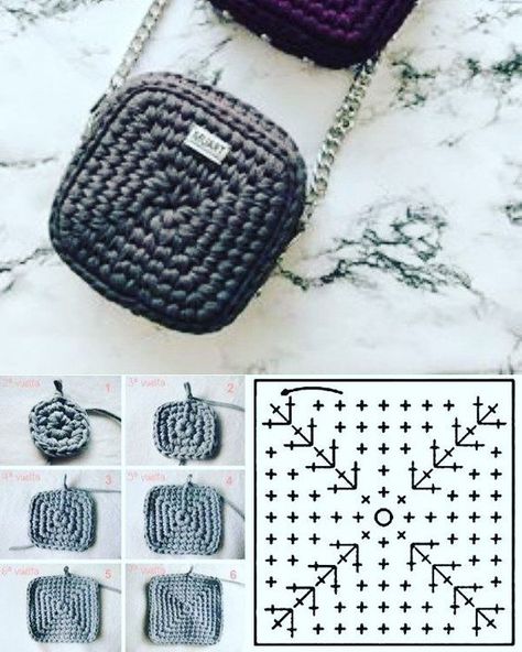 Bag Crochet Tutorial, Granny Square Bag Crochet, Square Bag Crochet, Crochet Pouf, Crochet Coin Purse, Granny Square Crochet Patterns Free, Crochet Aesthetic, Crochet Bag Pattern Free, Granny Square Bag