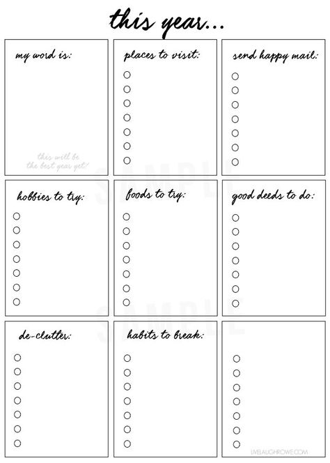 FREE New Year's Resolutions Printable -- with lots of lists! Let's make this our best year yet... livelaughrowe.com New Years Resolutions Template, New Years Resolution List, Resolution List, New Year Resolution, New Year's Resolutions, Bullet Journal Books, Journal Writing Prompts, Year Resolutions, List Template