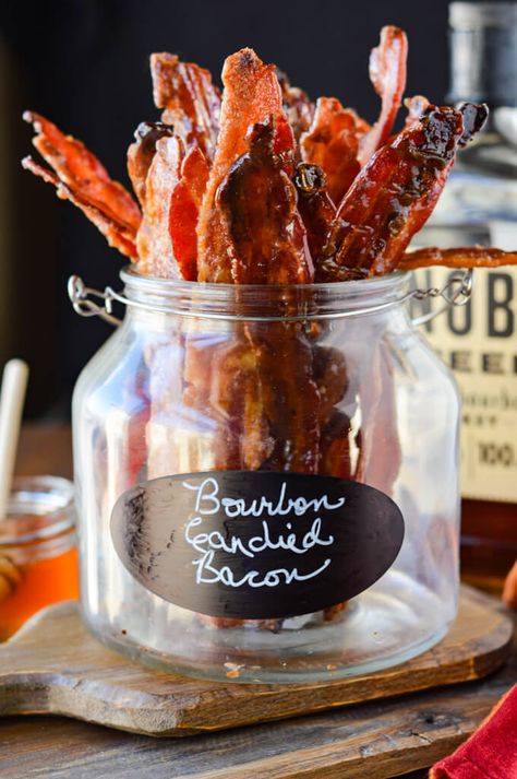 Bourbon Candied Bacon Appetizers | Linger Bourbon Candied Bacon, Bourbon And Bacon Recipes, Whiskey And Wings Party, Bourbon Bar For Party, Food For Bourbon Tasting Party, Twix Cigars Party Ideas, Bourbon Themed Party Favors, Bourbon 50th Birthday Party, Bourbon And Bacon Party