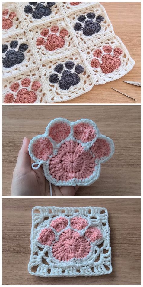 Crochet Paw Square Blanket Free Pattern + Video Paw Crochet, Motifs Granny Square, Granny Square Haken, Crochet Mignon, Stitches Crochet, Granny Square Crochet Patterns, Granny Square Crochet Patterns Free, Confection Au Crochet, Crochet Blanket Designs