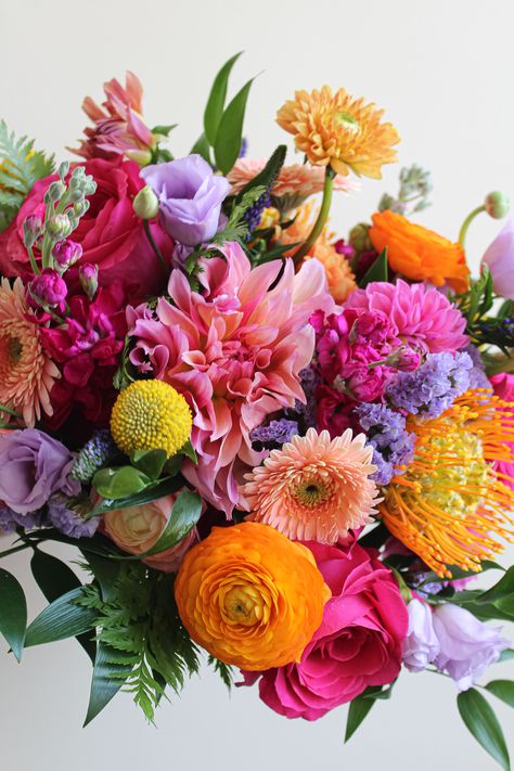 Colorful Flowers Centerpieces, Multi Color Spring Wedding, Bright And Bold Wedding Flowers, Flower Arrangements Color Schemes, Bright Floral Wedding Bouquet, Multicolor Flower Arrangements, Wedding Bouquets Bright Colors, Bright Bouquet Of Flowers, Multi Color Flower Bouquet