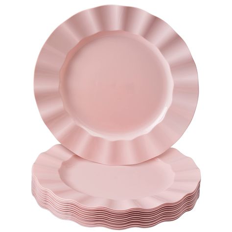 PRICES MAY VARY. PREMIUM QUALITY: Our dinnerware sets are non-toxic, made from high grade heavyweight plastic materials. These are safe to use for hot, wet, and cold foods. RUFFLED DESIGN: Adorned with a wide ruffled rim this plate is the perfect option for wedding shower decorations, baby showers, events and more. STURDY AND DURABLE: These pink party plates are sturdy enough to handle large amounts of food making it the perfect option for main courses and more. The secret is yours; no one else Plastic Dinnerware Sets, Disposable Plastic Plates, Pink Plates, Plastic Dinnerware, Wedding Shower Decorations, Disposable Plates, Disposable Tableware, Pink Plastic, Beautiful Plates