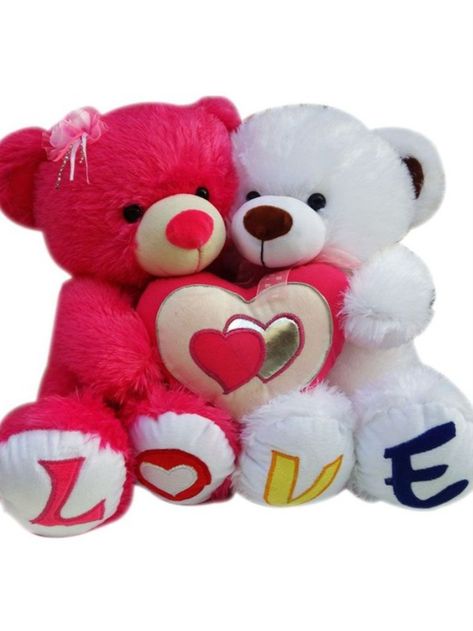 Adorable Pink and White Couple Teddies Holding Heart - Care Bear Love Teddy Bears - LOVE Letter - Soft Stuffed Animal Toys to Cuddle with...... Teddy Day