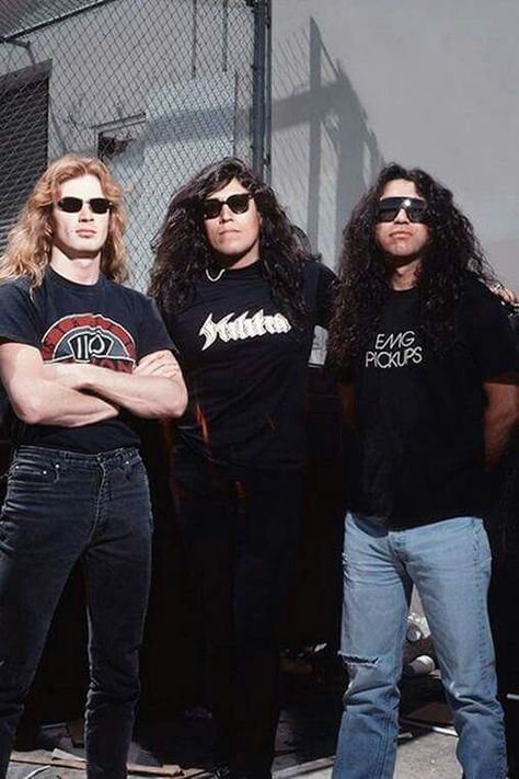 Dave Mustaine, Chuck Billy and Tom Araya Testament Band, Chuck Billy, Tom Araya, Classic Rock Artists, Slayer Band, Clash Of The Titans, Heavy Metal Art, Dave Mustaine, Extreme Metal