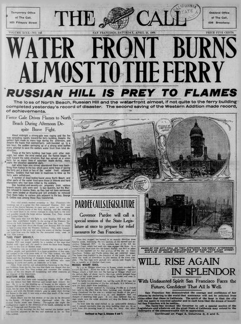 The 1906 San Francisco earthquake struck on April 18 with an estimated magnitude of 7.8, the same magnitude as a devastating quake this weekend in Ecuador. San Francisco's temblor was followed by major fires that lasted for several days. The toll was high, about 3,000 people died and more than... Kandinsky For Kids, Flat Stanley, Barbary Coast, 4th Grade Social Studies, Today Images, Digital Newspaper, The Great Fire, Newspaper Headlines, San Francisco City Hall