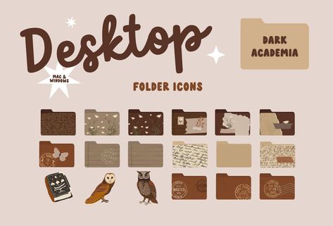 "Cozy, dark and mysterious. These dark academia aesthetic desktop icons are for you! Style, organize and customize your computer with this academia inspired high quality desktop wallpaper organizer and folder bundle.  An easy to understand installation guide with images is included and I'm always here for you should you have any additional questions. 🌱 WANT FREE ICONS? JOIN MY NEWSLETTER🌱        https://bit.ly/jointhemellowclub ✿ WHAT YOU GET ✿ 🌱 18 ready to use hand drawn desktop icons for Mac and Windows 🌱 4 wallpaper organizers in two aspect ratios for Macs, Macbooks, iMacs, windows laptops and windows desktop computers 🌱 PDF with instructions to change the desktop icons on Mac and Windows 🌱 PREMIUM High-Quality unique icons designed by a professional graphic designer ✿ KEEP IN MI Organisation, Dark Academia Aesthetic Desktop, Aesthetic Desktop Icons, High Quality Desktop Wallpaper, Organizer Wallpaper Desktop, Aesthetic Desktop Icon, Desktop Organizer Wallpaper, Organizer Wallpaper, Studie Hacks