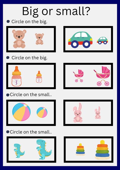 Worksheets For Daycare, Concept Of Big And Small For Kids, Big Vs Small Worksheet, Big Or Small Activities For Preschool, Worksheet For Preschool Printables, Big And Small Preschool Activities, Sizes Worksheet Preschool, English Worksheets For Pre Nursery, Small Medium Large Preschool Worksheets