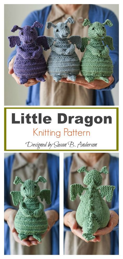 Amigurumi Patterns, Couture, Knitted Stuffed Animals, Amigurumi Knitting, Cute Dragon, Animal Knitting Patterns, Knitting Patterns Toys, Crochet Dragon, Knitted Animals