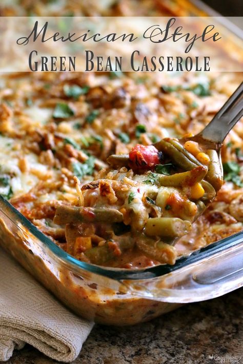 Mexican Green Beans, Mexican Appetizers, Thanksgiving Appetizer Recipes, Greenbean Casserole Recipe, Mexican Dinner Recipes, Mexican Dinner, Dinner Appetizers, Green Bean Casserole, Bean Casserole