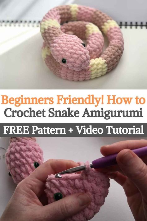 Snake Amigurumi, Crochet Snake, Quick Crochet Patterns, Mode Crochet, Crochet Gratis, Crochet Animals Free Patterns, Crochet Design Pattern, Easy Crochet Projects, Beginner Crochet Projects