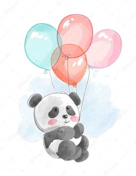 Bonito, Cute Wallpaper, Fly High, Cute Panda, Premium Vector, Balloons