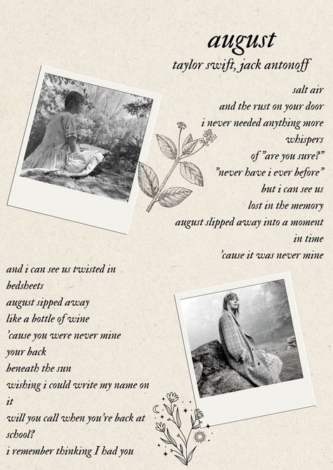 August Lyrics Taylor Swift, August Taylor Swift Lyrics, Taylor Swift August Lyrics, August Lyrics, Folklore August, August Taylor Swift, Lyric Book, Folklore Era, August Taylor