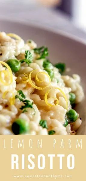 Rice Dishes, Lemon Parmesan Risotto, Risotto With Peas, Parmesan Risotto, Diner Recept, Risotto Recipes, Sweet Peas, Garlic Parmesan, Parmesan Cheese