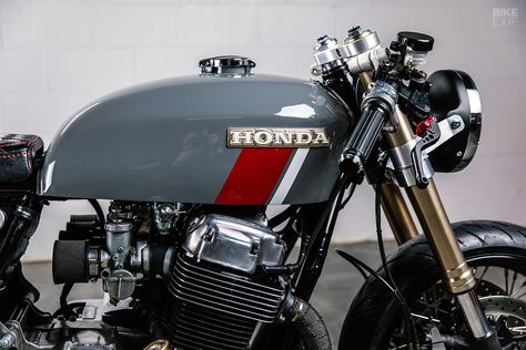 Sound decision: A music producer’s CB750 cafe racer | Bike EXIF Cafe Racer Tank, Honda Cafe Racer, Cb 750 Cafe Racer, Cb Cafe Racer, Cb750 Cafe, Modern Cafe Racer, Cb750 Cafe Racer, Cafe Racer Moto, Cafe Racer Design