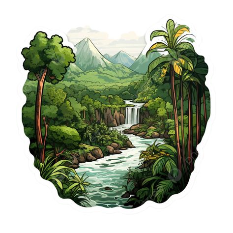 beautiful amazon rainforest south america america sticker wonders png Amazon River Illustration, Amazon Drawing, Rainforest Illustration, Jungle Stickers, Amazon Rainforest Animals, Jungle River, Jungle Animal Art, Save The Rainforest, Amazon Forest