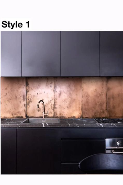 Patina Copper Splacksplash Tiles style 2 - Etsy Copper Tiles Backsplash, Kitchen Copper Backsplash, Copper Splashback Kitchen, Brass Backsplash, Brass Splashback, Hood Backsplash, Copper Splashback, Black And Copper Kitchen, Metal Backsplash Kitchen