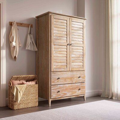 Solid Wood Armoire, Louvered Doors, Smart Bedroom, Bedroom Cupboard, Wood Armoire, 2 Door Wardrobe, Timeless Decor, Wardrobe Closet, Wood Drawers