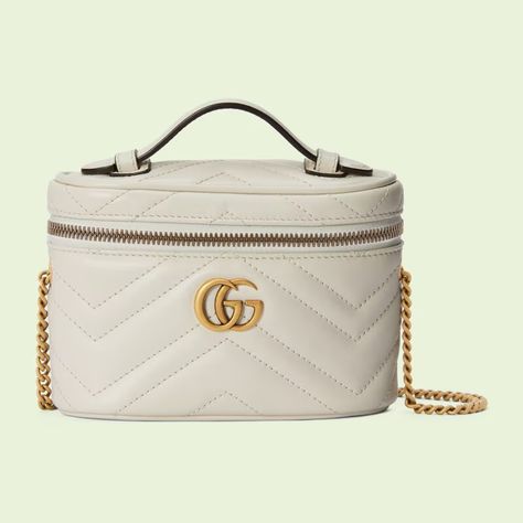 GG Marmont mini top handle bag in white leather | GUCCI® US Gg Marmont Mini Bucket Bag, Gg Marmont Mini Top Handle Bag, Gucci Super Mini, Gucci Mini Bag, Mini Top Handle Bag, Gucci Gg Marmont Mini, Toiletry Bag Women, Gg Marmont Mini, Classic Purse