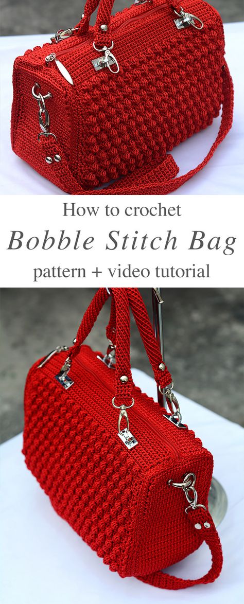 Crochet Bag Free Pattern, Bag Free Pattern, Purse Patterns Free, Bobble Stitch Crochet, Handbag Tutorial, Crochet Bobble, Crochet Clover, Crochet Purse Pattern Free, Free Crochet Bag