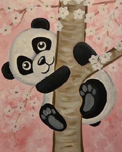 Pink Panda Panda Painting Easy Canvas, Cute Animal Paintings Acrylic, Panda Painting Easy, Easy Panda Painting, Panda Painting Acrylic, Panda Acrylic Painting, Panda Canvas Painting, Cute Animal Paintings, Kids Canvas Painting