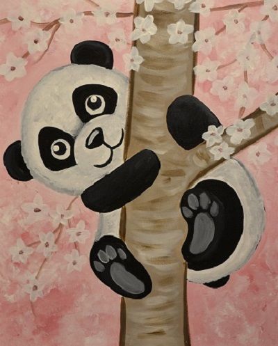 Pink Panda Panda Painting Easy Canvas, Panda Painting Easy, Easy Panda Painting, Panda Painting Acrylic, Panda Acrylic Painting, Panda Canvas Painting, Cute Panda Painting, Cute Animal Paintings, Kids Canvas Painting