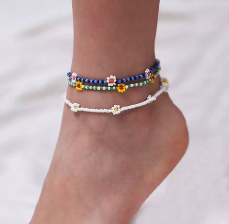 Ferrari Girl, Hop Flower, Anklets Diy, Bead Anklet, Handmade Anklets, Ankle Jewelry, Flower Daisy, Anklets Boho, Women Anklets