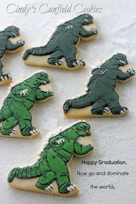 Godzilla Cookies Decorated, Godzilla Cookies, Godzilla Party, Godzilla Kong, Godzilla Birthday, Decorative Cakes, Ideas Cumpleaños, Graduation 2024, Job Ideas
