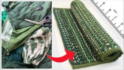 How to Weave Rug From Old Clothes | DIY Joy Projects and Crafts Ideas Upcycling, Rug From Old Clothes, Old Clothes Diy Upcycling, Karpet Perca, Woven Rug Diy, Old Clothes Diy, Handmade Rugs Diy, Rug Diy, Braided Rag Rugs